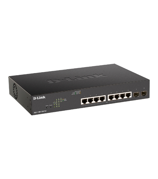 Коммутатор D-Link DGS-1100-10MPV2/A3A, 8×1 Гбит/с + 2×1 Гбит/с SFP, настраиваемый
