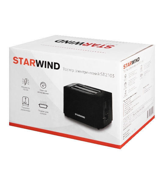 Тостер Starwind ST2103 черный, 700 Вт, 2 слота