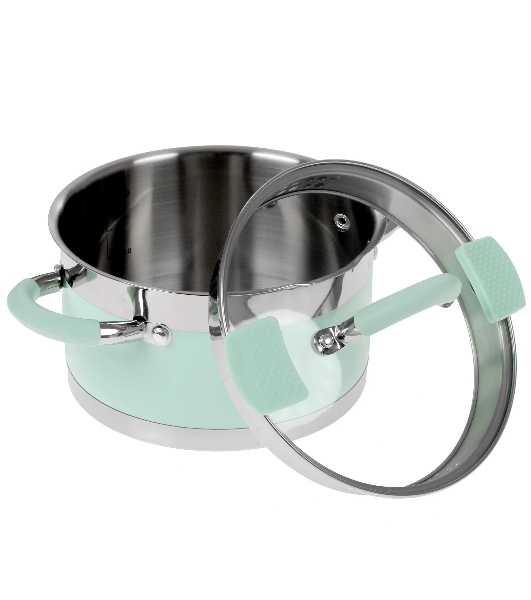 Кастрюля LARA LR02-541 MINT 18x10 см, 2,4 л, носик, индукционное дно, крышка с бортом, полипропилен, силикон, нержавеющая сталь