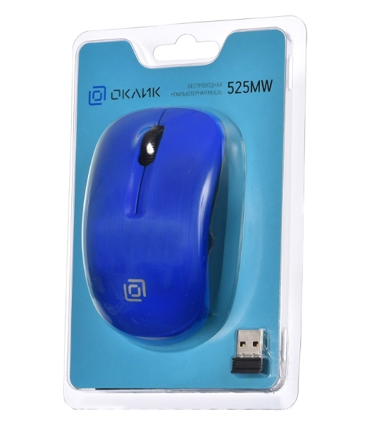 Мышь беспроводная Oklick 525MW голубой, 1000 dpi, радиоканал, USB, кнопки - 3