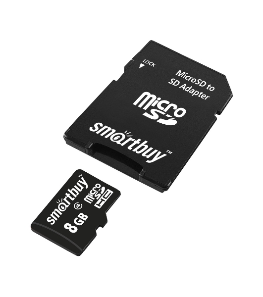 Флеш карта microSD 8Gb, Smartbuy microSDHC Class 10 (SD адаптер)