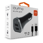 Автомобильное зарядное устройство QUMO 2A, 2 USB, 1A+1A черный, кабель Apple 8 pin в комплекте, фото3