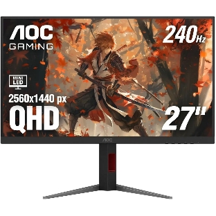 Монитор 27' AOC Q27G4ZMN VA 2560x1440, 240 Гц, 1 мс, 16:9, 450 кд/м² (пиковая 1200 кд/м²), Mini LED, DisplayHDR 1000, HDMI 2.0, DP 1.4, 3.5 Jack, FreeSync, Adaptive-Sync, черный