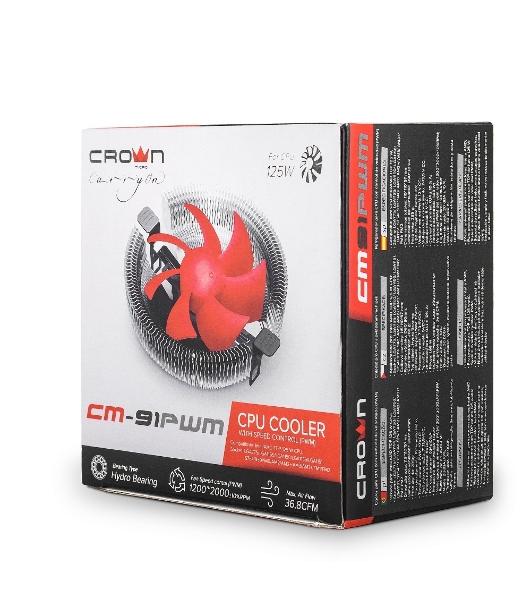 Кулер для процессора Crown CM-91PWM v2 серебристый/красный, 90 мм, алюминий, 2000 об/мин, 20 дБ, 4 pin, 125 Вт, 57 мм