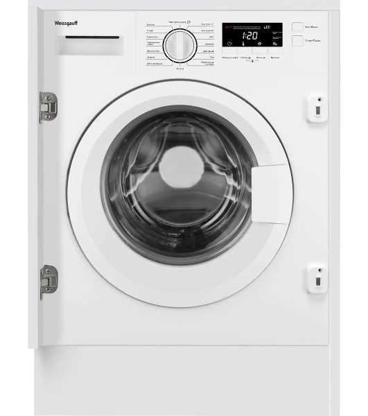 Встраиваемая стиральная машина Weissgauff WMI 6147 Inverter Steam класс:A+++, загрузка до 7кг, отжим:1400об/мин, белый