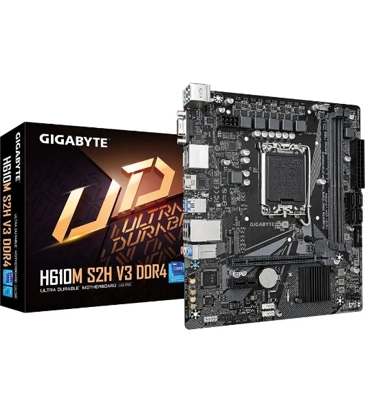 Материнская плата Gigabyte H610M S2H V3 DDR4, LGA 1700, Intel H610, 2xDDR4, 4xSATA, 1xM.2, 1xPCIe 4.0 x16, 1xPCIe x1, 1xHDMI, 1xDP, 1xVGA, 1x 1Gb LAN, 2xUSB-A 3.2 Gen 1, 4xUSB-A 2.0, 3x 3.5 мм, 7.1, mATX