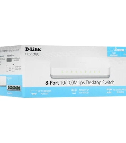 Коммутатор D-Link DES-1008C, 8×100 Мбит/с, неуправляемый
