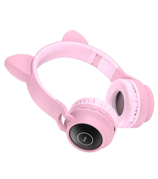 Беспроводные/проводные наушники Hoco W27 розовый, накладные, Bluetooth + проводной, 'кошачьи ушки', до 5 ч.