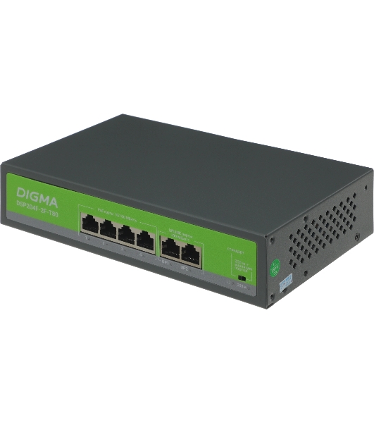 Коммутатор Digma DSP204F-2F-T80, 6×100 Мбит/с, неуправляемый
