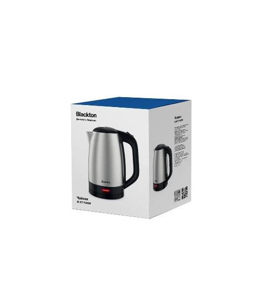 Электрочайник Blackton Bt KT1720SW стальной/черный, 1.7 л, 1800 Вт, скрытый нагревательный элемент