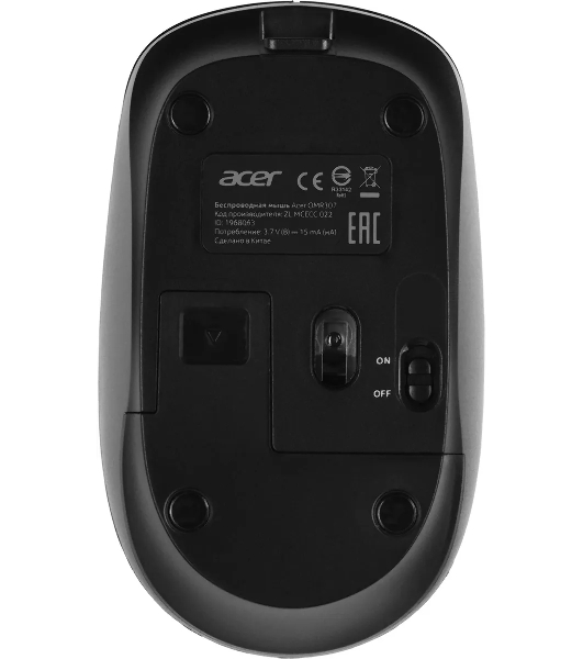 Мышь беспроводная Acer OMR307 черный, 1600 dpi, радиоканал, USB, кнопки - 4