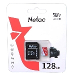 Флеш карта Netac P500 ECO 128Gb MicroSDXC U1/C10 up to 80Mb/s, retail pack with SD Adapter, фото 1