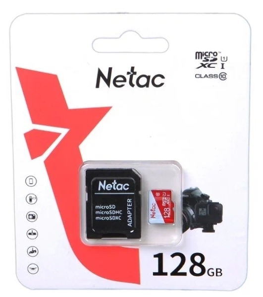 Флеш карта Netac P500 ECO 128Gb MicroSDXC U1/C10 up to 80Mb/s, retail pack with SD Adapter