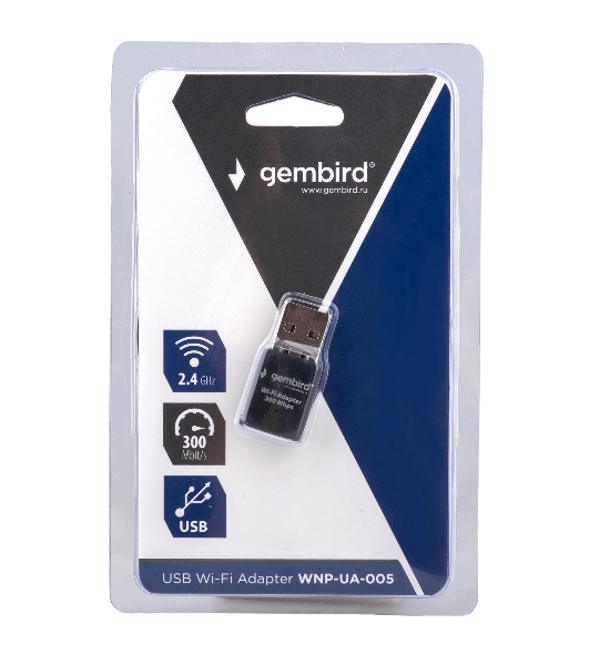 Сетевой адаптер Wi-Fi Gembird WNP-UA-005 300Мбит, USB, 802.11b/g/n