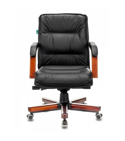 Кресло руководителя Бюрократ T-9927WALNUT-LOW/BL черный, кожа, низкая спинка, крестовина дерево