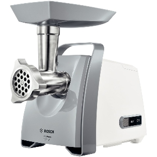 Мясорубка электрическая Bosch MFW 66020 белый/серый, 1800 Вт, 3.0 кг/мин, реверс, защита от перегрузки, насадки - 5