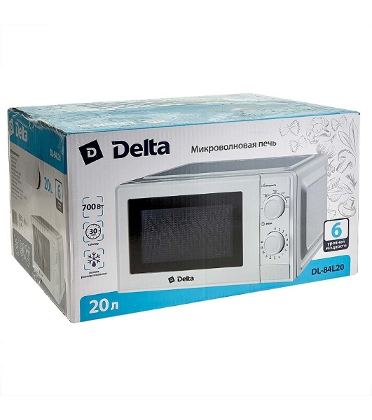 Микроволновая печь Delta DL-84L20 белый, 20 л, 700 Вт, переключатели - поворотный механизм