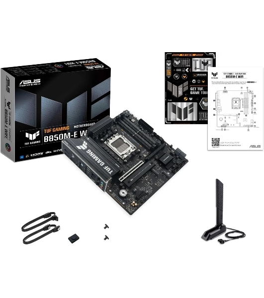 Материнская плата ASUS TUF GAMING B850M-E WIFI, AM5, AMD B850, 4xDDR5, 4xSATA, 3xM.2, 1xPCIe 5.0 x16, 1xPCIe 3.0 x1, 1xHDMI, 2xDP, 1x2.5Gb LAN, Wi-Fi 6E, Bluetooth 5.3, 1xUSB-C 10Gbps, 1xUSB-A 10Gbps, 2xUSB-A 5Gbps, 4xUSB-A 2.0, 3x3.5 мм, 7.1, mATX