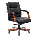 Кресло руководителя Бюрократ T-9927WALNUT-LOW/BL черный, кожа, низкая спинка, крестовина дерево, фото 1