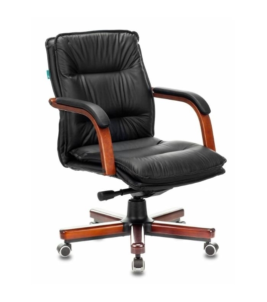 Кресло руководителя Бюрократ T-9927WALNUT-LOW/BL черный, кожа, низкая спинка, крестовина дерево