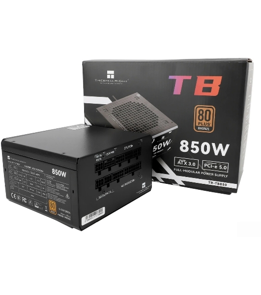 Блок питания Thermalright, 850W 80+ Bronze (ATX, 3.0, PCIe 5.0, Full modular, 1x24(20+4)pin, 2xCPU 8(4+4)pin, 4xPCIe*2 8(6+2)pin, 3xSATA3, 1x12+4pin (12VHPWR PCIe 5.0 12+4pin 600mm), 3xMOLEX4pin, Active, 120x120мм, 150x140x86mm, APFC, black)