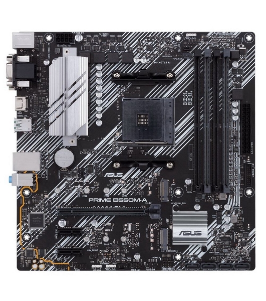 Материнская плата ASUS PRIME B550M-A, AM4, AMD B550, 4xDDR4, 4xSATA, 2xM.2, 1xPCIe 4.0 x16, 2xPCIe x1, 1xDVI-D, 1xHDMI, 1xVGA, 1x 1Gb LAN, 2xUSB 3.2 Gen 1, 2xUSB 2.0, 3x3.5 мм, 7.1, mATX