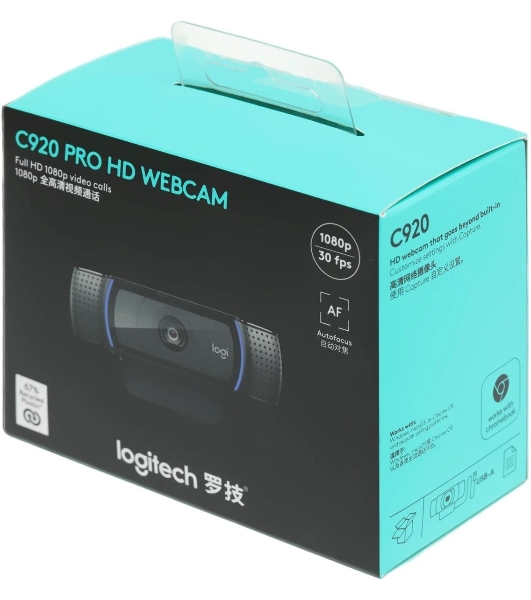 Веб-камера Logitech C920 1920x1080, 30 кадр/с, USB Type-A, микрофон (2 шт, шумоподавление), автоматическая фокусировка, автоосвещение, универсальное крепление