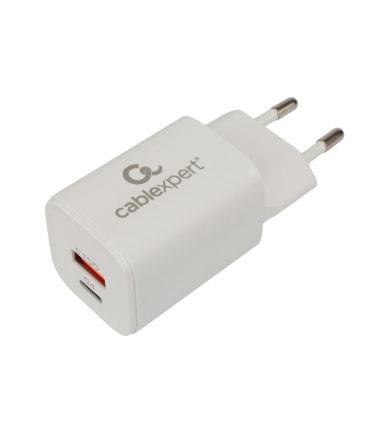 Сетевое зарядное устройство Cablexpert MP3A-PC-42, 30Вт, быстрая зарядка QC3.0/PD, 2 порта: USB и Type-C, белый, пакет