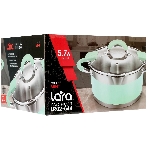 Кастрюля LARA LR02-544 MINT 24x13 см, 5,7 л, носик, индукционное дно, крышка с бортом, нержавеющая сталь, фото2