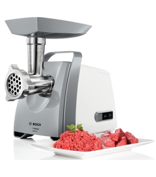Мясорубка электрическая Bosch MFW 66020 белый/серый, 1800 Вт, 3.0 кг/мин, реверс, защита от перегрузки, насадки - 5