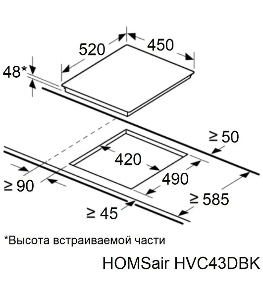 Электрическая варочная панель HOMSair HVC43DBK Hi-Light, независимая, черный