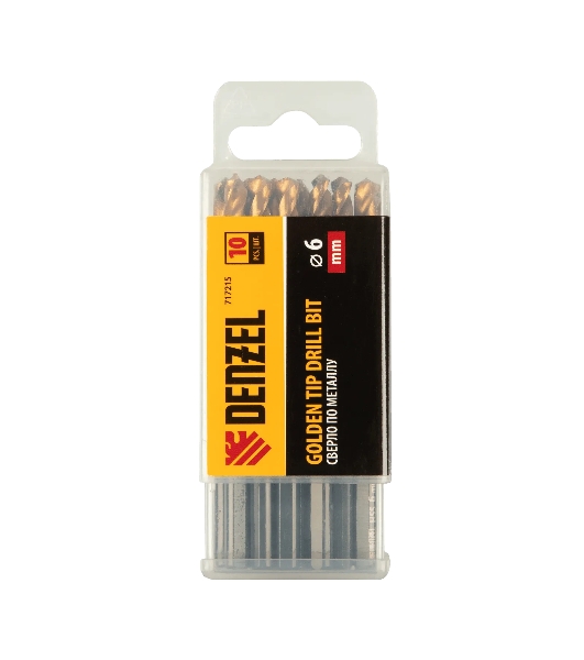 Сверло по металлу Denzel 6 мм, HSS-Tin, Golden Tip, 10 шт.