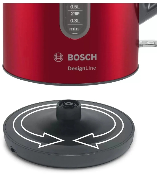 Электрочайник Bosch TWK4P434 красный, 1.7 л, 2400 Вт, скрытый нагревательный элемент