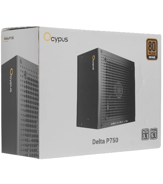 Блок питания 750W Ocypus Delta P750 (ATX, 80 PLUS Bronze, APFC, 20+4 pin, 120мм fan, PCI-E 6+2Px3, 8xSATA) (Delta-P750-B1FDBK024X-EU)