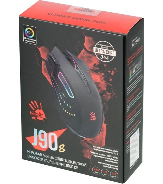 Мышь проводная A4Tech Bloody J90s черный, 8000 dpi, USB, кнопки - 12