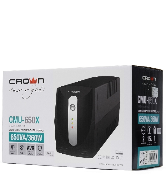 Источник бесперебойного питания Crown CMU-650X/650 ВА/360 Вт/CEE 7 (евророзетка), IEC 320 C13 (компьютерный)