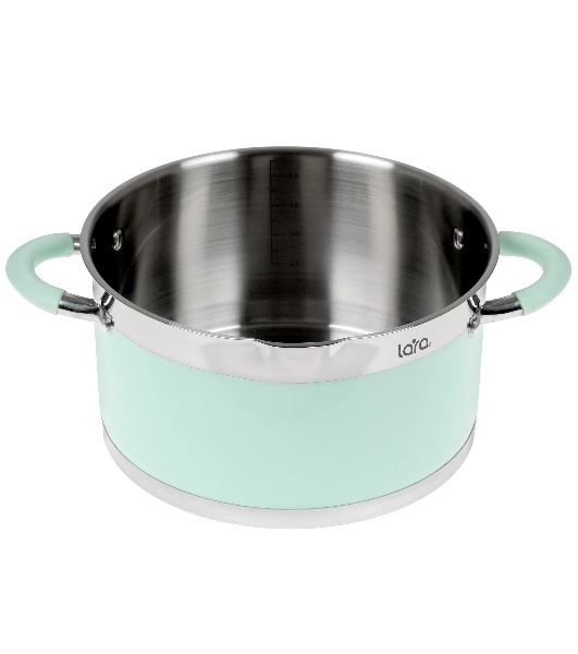 Кастрюля LARA LR02-544 MINT 24x13 см, 5,7 л, носик, индукционное дно, крышка с бортом, нержавеющая сталь
