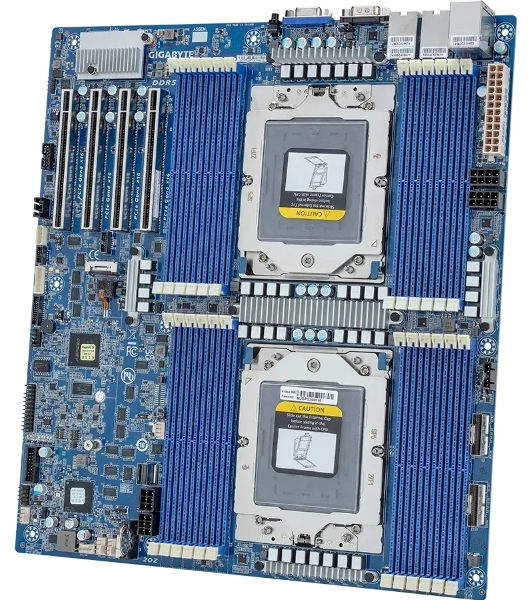 Серверная материнская плата Gigabyte MZ73-LM1, 2xSP5, AMD EPYC 9004/9005, 24xDDR5 RDIMM (до 4096 ГБ, 4800 МГц), 3xSlimSAS, 4xPCIe 4.0 x16, 1xM.2 22110, 2x10Gb LAN, 1xGb LAN (IPMI), 2xUSB-A 5Gbps, 1xVGA, 1xCOM, EATX