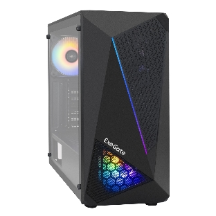 Компьютерный корпус Miditower ExeGate EVO-8225-NPX500 (ATX, БП 500NPX с вент. 12см, 2хUSB+1хUSB 3.0, черный, 2 вент. с RGb подсветкой и полоса на передней панели, боковая панель - закаленное стекло)