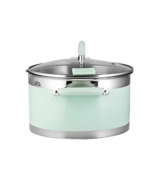 Кастрюля LARA LR02-544 MINT 24x13 см, 5,7 л, носик, индукционное дно, крышка с бортом, нержавеющая сталь