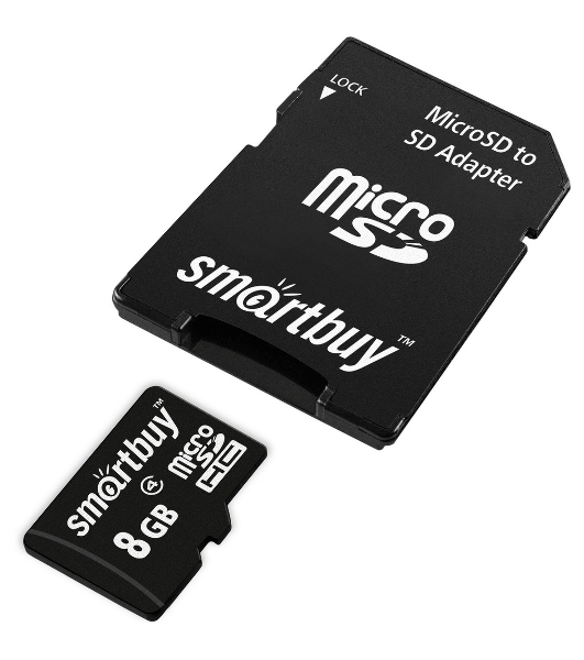 Флеш карта microSD 8Gb, Smartbuy microSDHC Class 4 (SD адаптер)