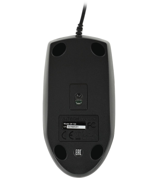 Мышь проводная A4Tech OP-720 черный, 1200 dpi, USB, кнопки - 3