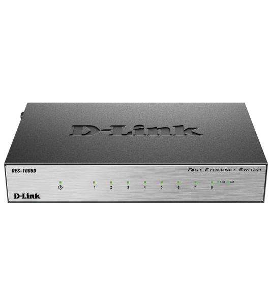 Коммутатор D-Link DES-1008D/(K2A/K3A)RU/J1A/J2A/L2A/L2B, 8×100 Мбит/с, неуправляемый