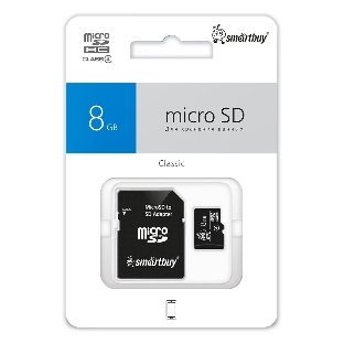 Флеш карта microSD 8Gb, Smartbuy microSDHC Class 4 (SD адаптер)