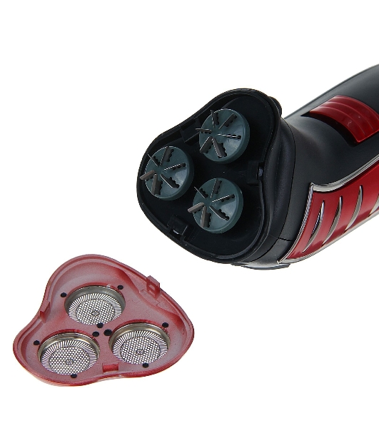 Электробритва Sakura SA-5414RB красно-черный(Бритва электрическая, сухое бритье, работа от аккумулятора. 3 бреющие головки. Индикатор заряда батарейки. Защитная крышка. Щеточка для очистки.)