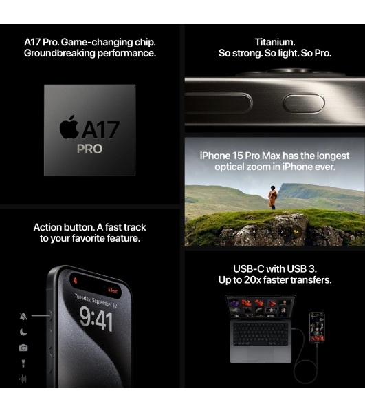 Смартфон Apple iPhone 15 Pro Max A3108 8Gb, 1Tb, Natural Titanium