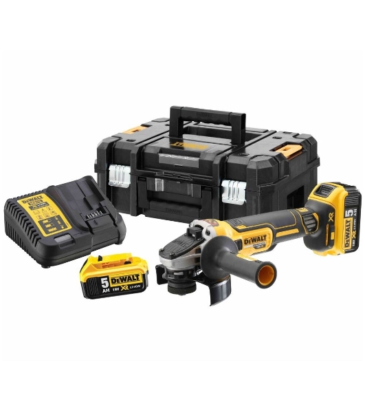 Угловая шлифовальная машина аккумуляторная бесщеточная DeWalt 20 В, 2 АКБ и ЗУ, 125 мм. DCG405P2