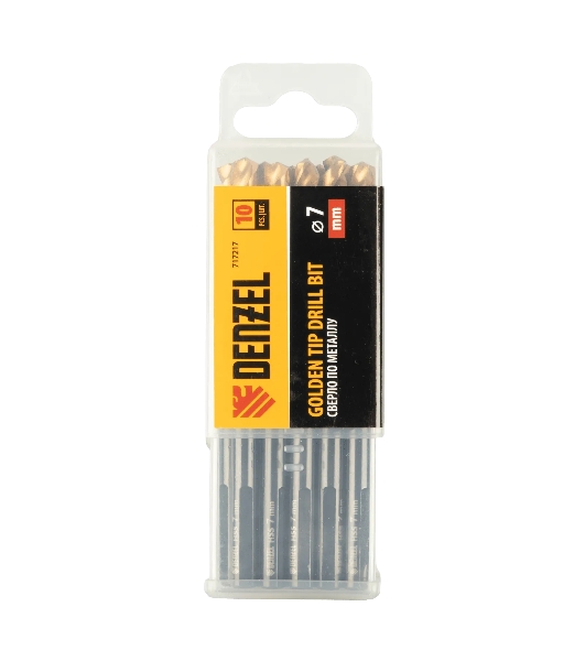 Сверло по металлу Denzel 7 мм, HSS-Tin, Golden Tip, 10 шт.