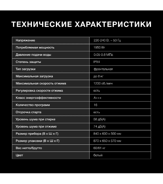 Стиральная машина Hyundai WME8203 белый, загр. фронтальная макс.: 8 кг 1200 об/мин класс: А+++