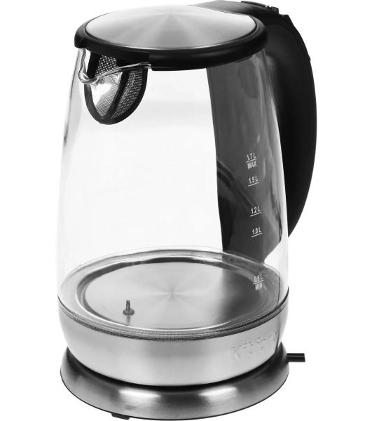 Чайник электрический Kitfort КТ-628 1.7 л, 2200 Вт, серебристый (корпус: стекло)
